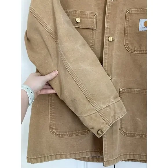 VTG Carhartt C01 BRN Michigan Firm Duck Chore Coat Jacket Blanket Lined Mens 44 - Picture 4 of 10